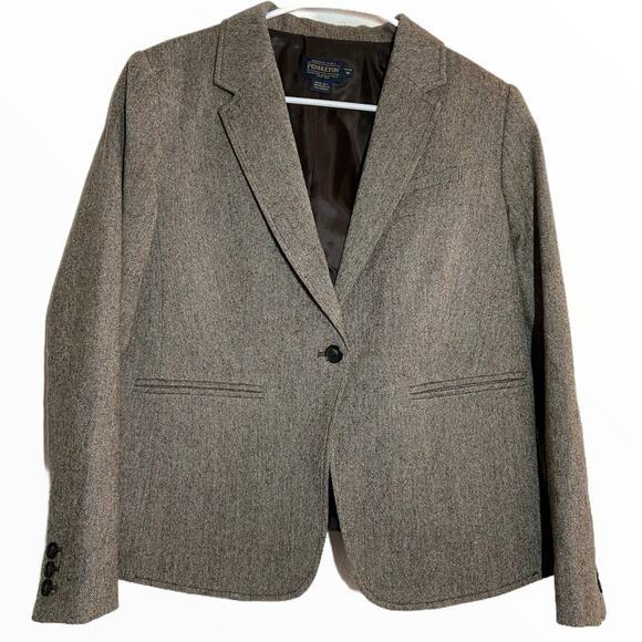 Pendleton Wool Blazer Suit Sports Coat Tweed Brown White 10P - Picture 1 of 4